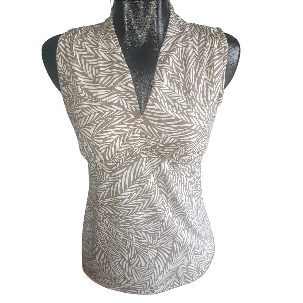 Banana Republic Light Brown And White Leaf Patterned Sleeveless Top S
